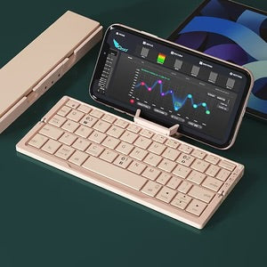 Foldable Bluetooth Keyboard with Magnetic Stand,Aluminum Alloy Mini Quiet Folding Portable Lightweight Travel Rechargeable Pocket for Tablet,iPad, Phones, Black